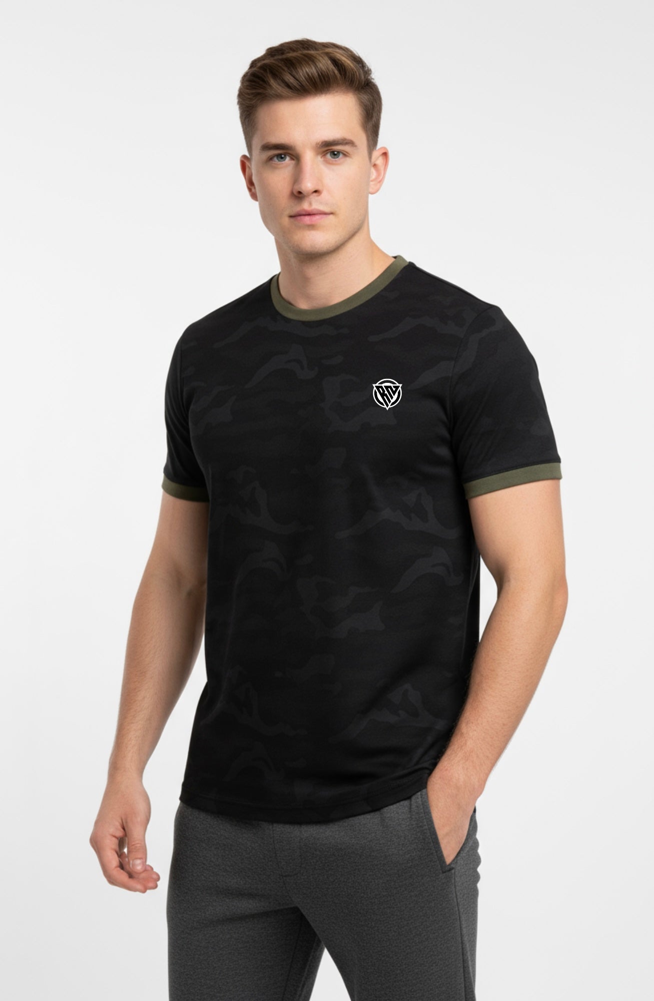 Playera RN lines sport camuflaje militar color negro